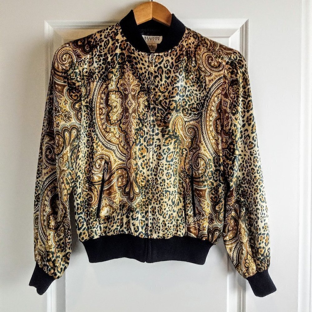 Allison Taylor Animal Print Silk Bomber Jacket